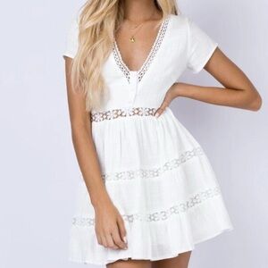 White Lace Trim Mini Dress